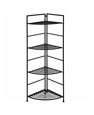 Sugift 4 Tier Folding Metal Shelf Plant Stand Storage Open Shelf Corner Display Rack