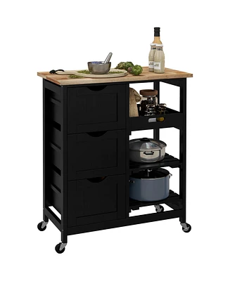 Homcom Rolling Kitchen Island Cart, Bar Serving Cart with Drawers