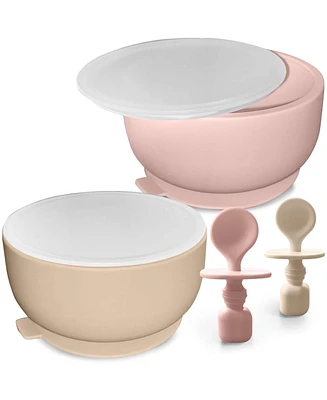 Sperric Toddler Bowls with Suction, Silicone Feeding Set Suction Bowl Lids and Spoons, Bpa Free 0-6 Months Essentials
