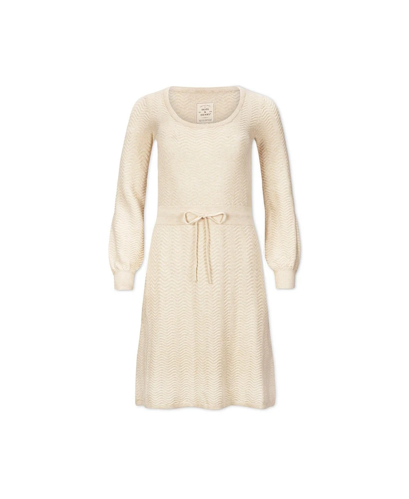 Hope & Henry Women's Long Balloon Sleeve Scoop Neck Sweater Dress