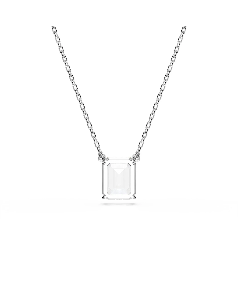 Swarovski Stilla Pendant, Octagon Cut, White, Rhodium Plated Necklace