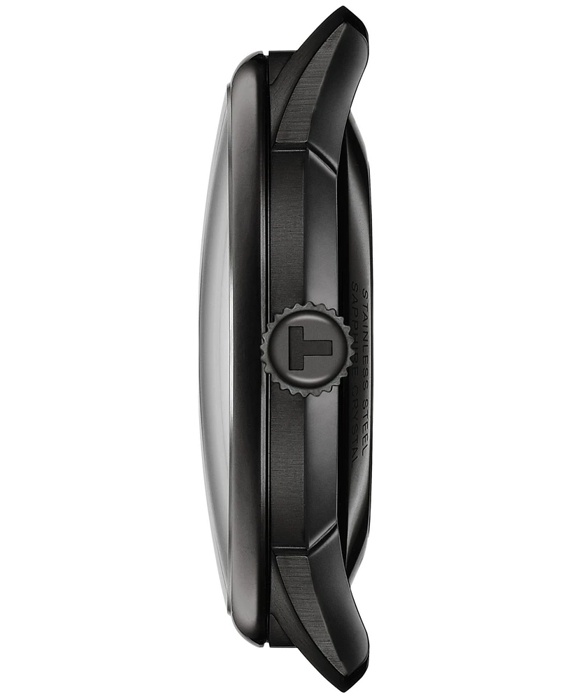 Tissot Men's Swiss Automatic Chemin Des Tourelles Skeleton Black Leather Strap Watch 40mm