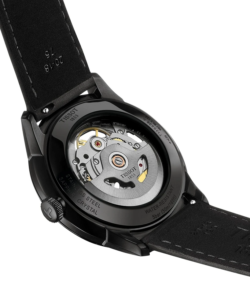 Tissot Men's Swiss Automatic Chemin Des Tourelles Skeleton Black Leather Strap Watch 40mm