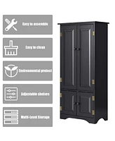 Accent Storage Cabinet Adjustable Shelves Antique 2 Door Floor Cabinet Cream