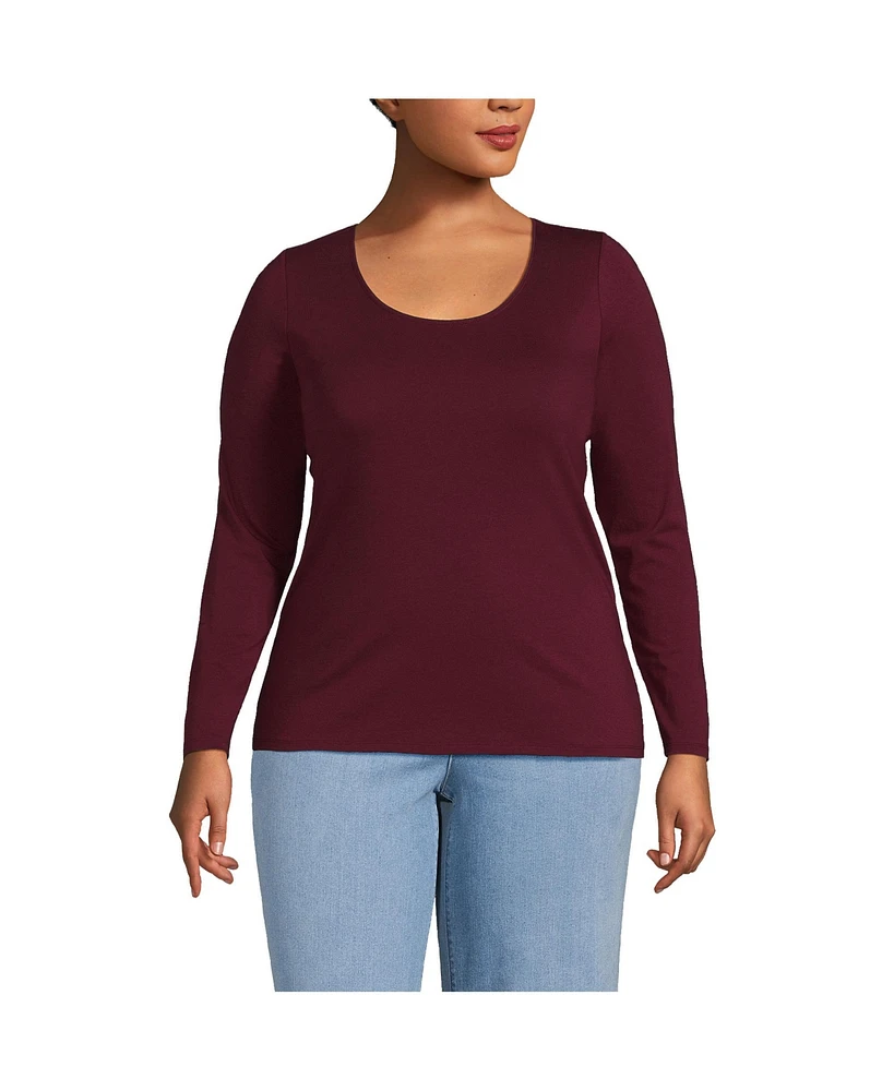 Lands' End Women's Plus Lightweight Jersey Skimming Long Sleeve Scoop Neck T-shirt