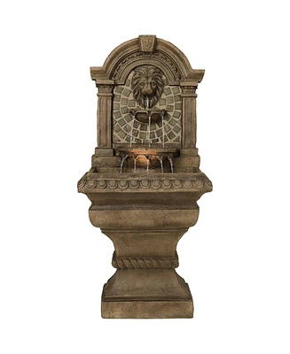 Royal Lions Head 51" High Large Italian Outdoor Decor Faux Stone Floor Fountain with Light Statue Waterfall Standing Tiered Water Feature for Out