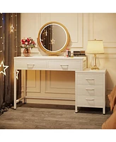 Tribesigns Vanity Desk with 5 Drawers, Makeup Vanity Table Dressing Table with Side 3-Drawer Chest, Make Up Vanities for Women, Girls (Without Mirror)