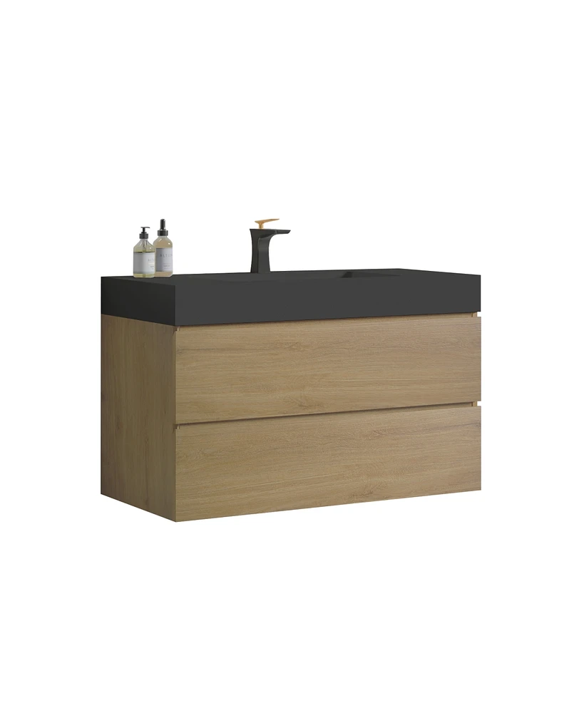 36" Natural Oak Vanity w/ Sink & Ample Storage