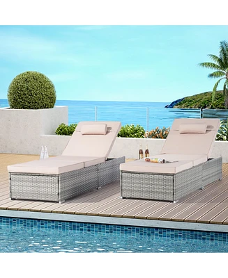 Gray Rattan Outdoor Chaise Lounge with Adjustable Backrest