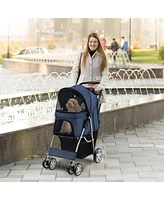 Pet Stroller Folding with Storage Basket and Adjustable Canopy – Easy to Maneuver Dog