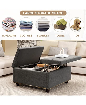 Oversized Storage Square Ottoman with Double Door Storage