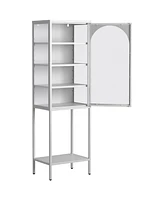 5-Tier Metal Glass Door Storage Cabinet with Adjustable Shelves