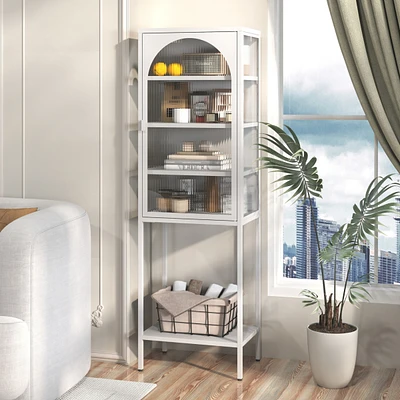 5-Tier Metal Glass Door Storage Cabinet with Adjustable Shelves