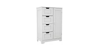 White Freestanding Storage Cabinet with Adjustable Shelves, Drawers, and Door