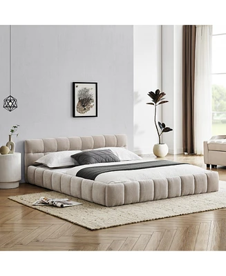 Queen Size Upholstered Platform Bed with Chenille Fabric Headboard