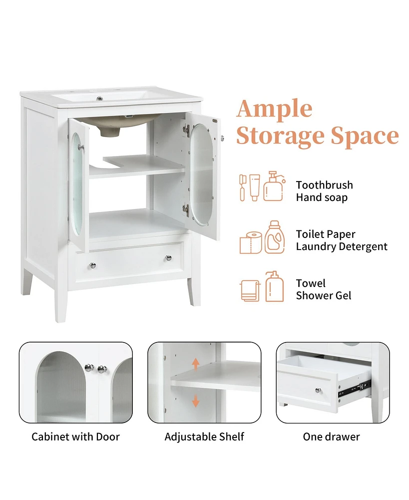 24" Bathroom Vanity with Sink, Drawer, Doors, Adjustable Shelf
