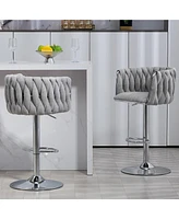 360° Swivel Bar Stools with Woven Back & Footrest (Set Of 2)