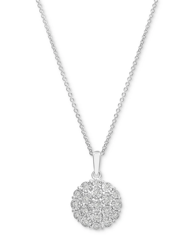Diamond Cluster 18" Pendant Necklace (1/10 ct. t.w.) in Sterling Silver, Created for Macy's (A $170 Value)