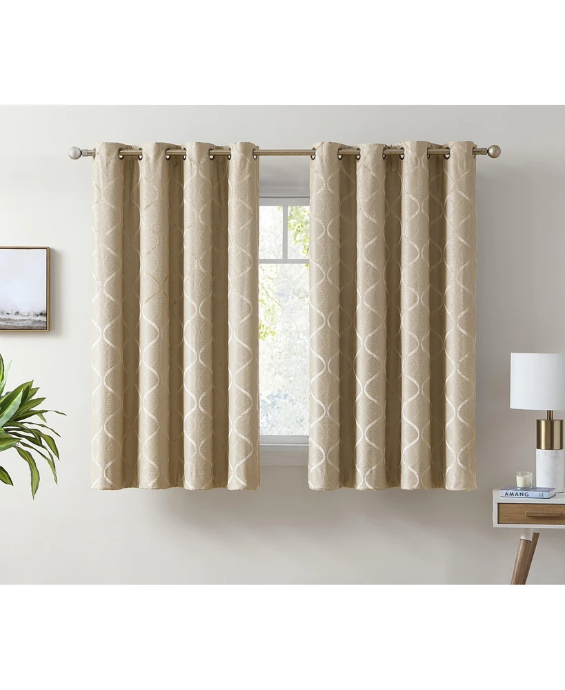 Hlc.me Versailles Lattice Flocked 100% Complete Blackout Thermal Insulated Window Curtain Grommet Panels, Energy Savings & Soundproof