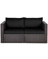 2 Pieces Patio Rattan Sectional Conversation Sofa Set