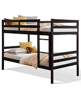 Twin Sturdy Wooden Bunk Beds with Ladder and Safety Rail
