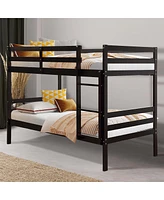 Twin Sturdy Wooden Bunk Beds with Ladder and Safety Rail