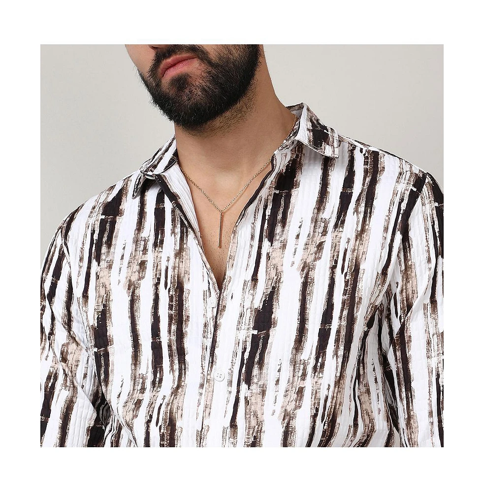 Men's Beige & Black Ombre Strokes Shirt