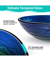 Aquaterior Tempered Glass Vessel Sink w/ Orb Single Handle Faucet Mounting Ring