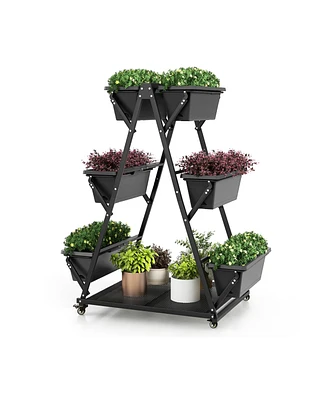 3-Tier Vertical Raised Garden Bed with 4 Wheels and 6 Container Boxes