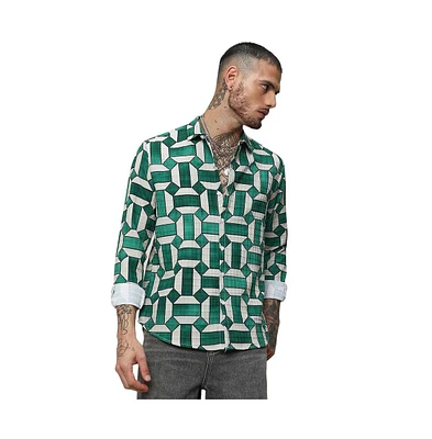 Men's Emerald Green & Ivory White Contrast Block Shirt