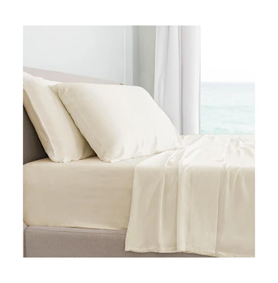 Cariloha Classic 4-Piece Twill Sheet Set | Ivory | Twin Extra Long | Viscose Material |Extra soft, Cooling for Hot Sleepers, Corner Bands