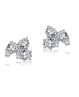 Sterling Silver Cubic Zirconia Triple Cluster Stud Earrings