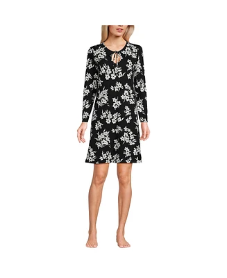 Lands' End Women's Cotton Interlock Long Sleeve Above the Knee Nightgown