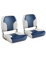 Skonyon 2 Pieces Low Back Boat Seat Set with Sponge Padding and Aluminum Hinges