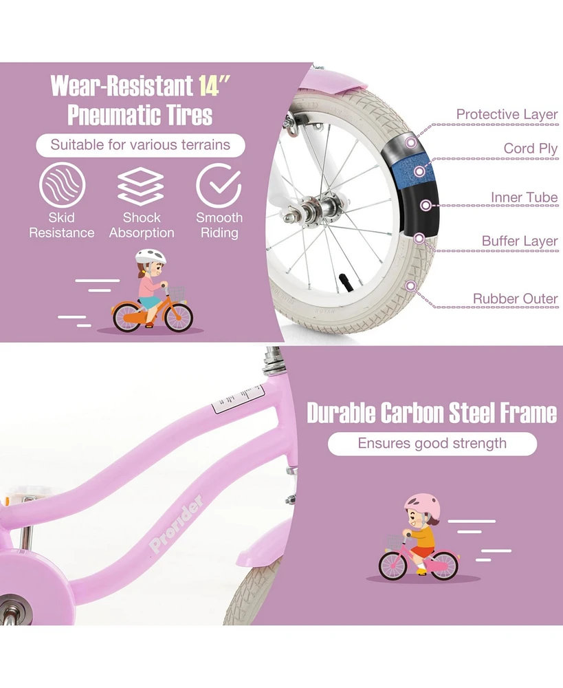 18 Inch Adjustable Kids Bike with 2 Brake System Ages 3-8