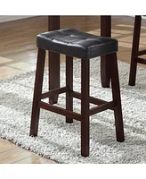 3-Piece Counter Height Glossy Print Marble Breakfast Table with Stools, Espresso