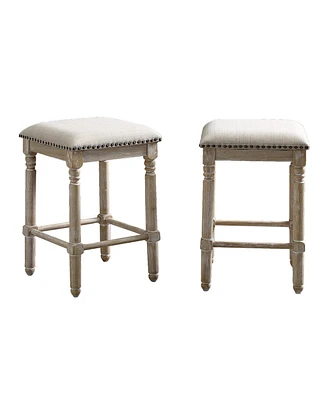 Wood Upholstered Swivel Counter Height Stool, Set of 2, Tan