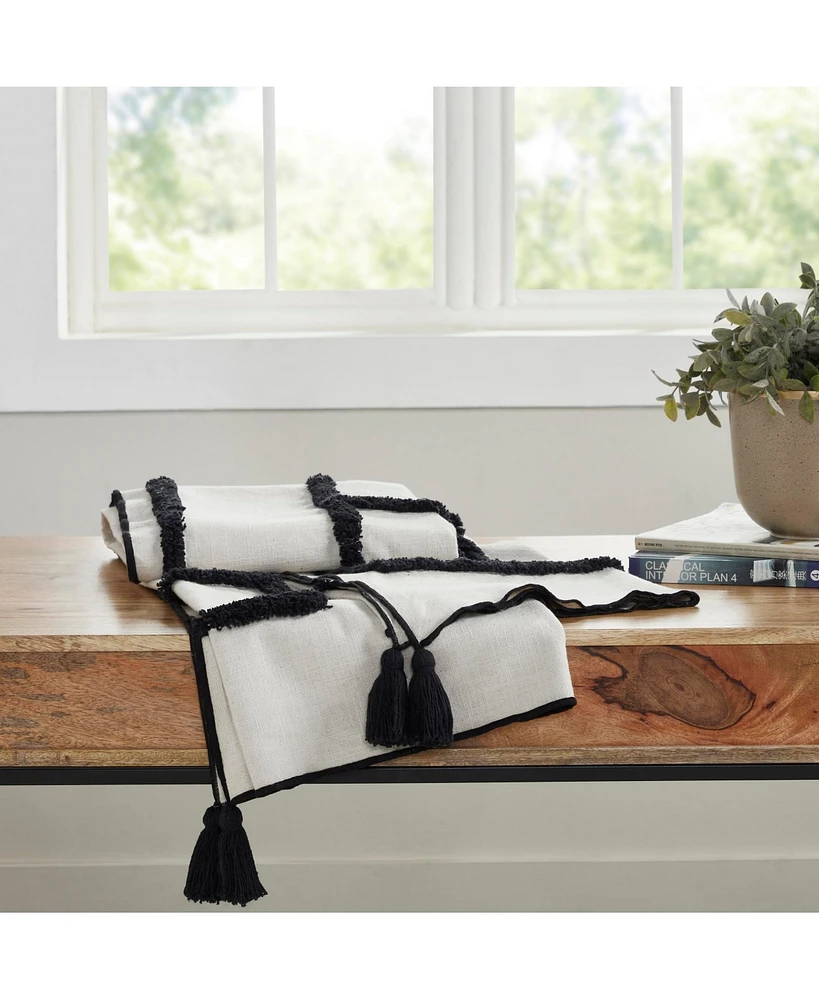 Lulu Tufted Cotton Throw Blanket I 50"x 70" I Ivory Black