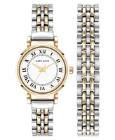Anne Klein Women's Quartz Roman Numeral Two-Tone Alloy Metal Bracelet Watch Set, 24mm
