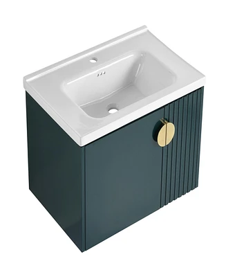 Wall-Mounted Vanity with Ceramic Sink and Soft-Close Doors