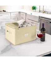 Sorbus Quilted Glassware Storage Case with Dividers - Holds 12 - Great for Protecting Wine Glasses, Champagne Flutes, Goblets, and more (Beige)