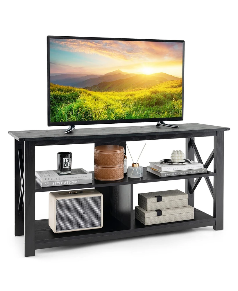 Gymax Modern Entertainment Center Farmhouse Tv Stand for Tv's up to 55''w/ Open Shelves White