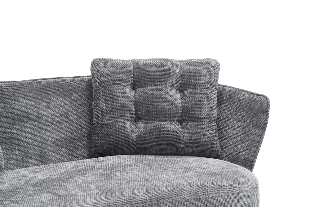 Grey Polyester Loveseat with Golden Metal Legs