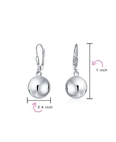 Bling Jewelry Simple Plain Basic Dangling Lever Back Round Bead Ball Drop Earrings .925 Sterling Silver
