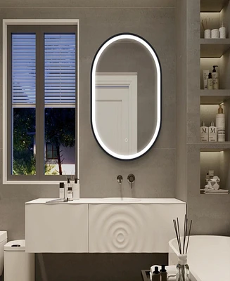 31x21" Led Oval Bathroom Medicine Cabinet with Mirror, 3 Color Temps, Anti-Fog
