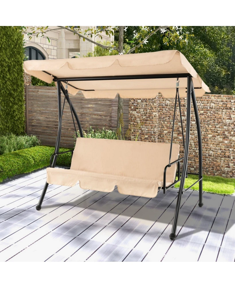 Sugift 2-Seat Outdoor Convertible Swing Chair with Flat Bed and Adjustable Canopy