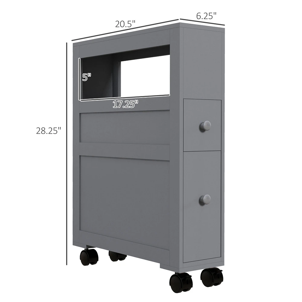 Homcom Narrow Bathroom Storage Cabinet with Rolling Wheels,