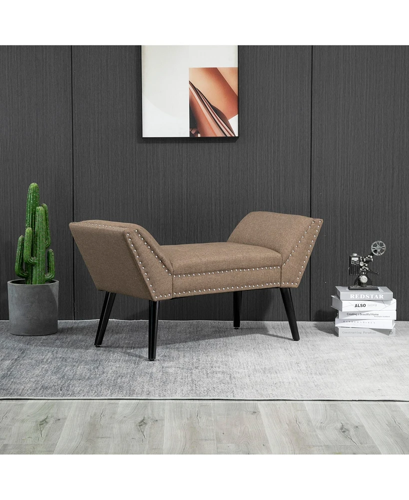 Homcom Button Tufted Bench w/ Armrest & Wooden Frame for Bedroom or Entryway