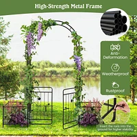 87" Garden Arbor Arched Lockable Gate Top Arbor Trellis with Side Planters