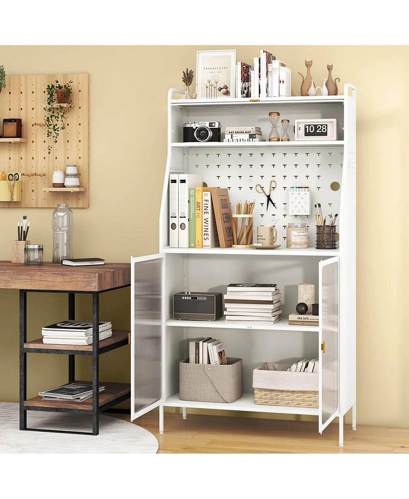Costway 5-tier Metal Kitchen Bakers Rack with Pegboard 8 Hooks 5-position Adjustable Shelf